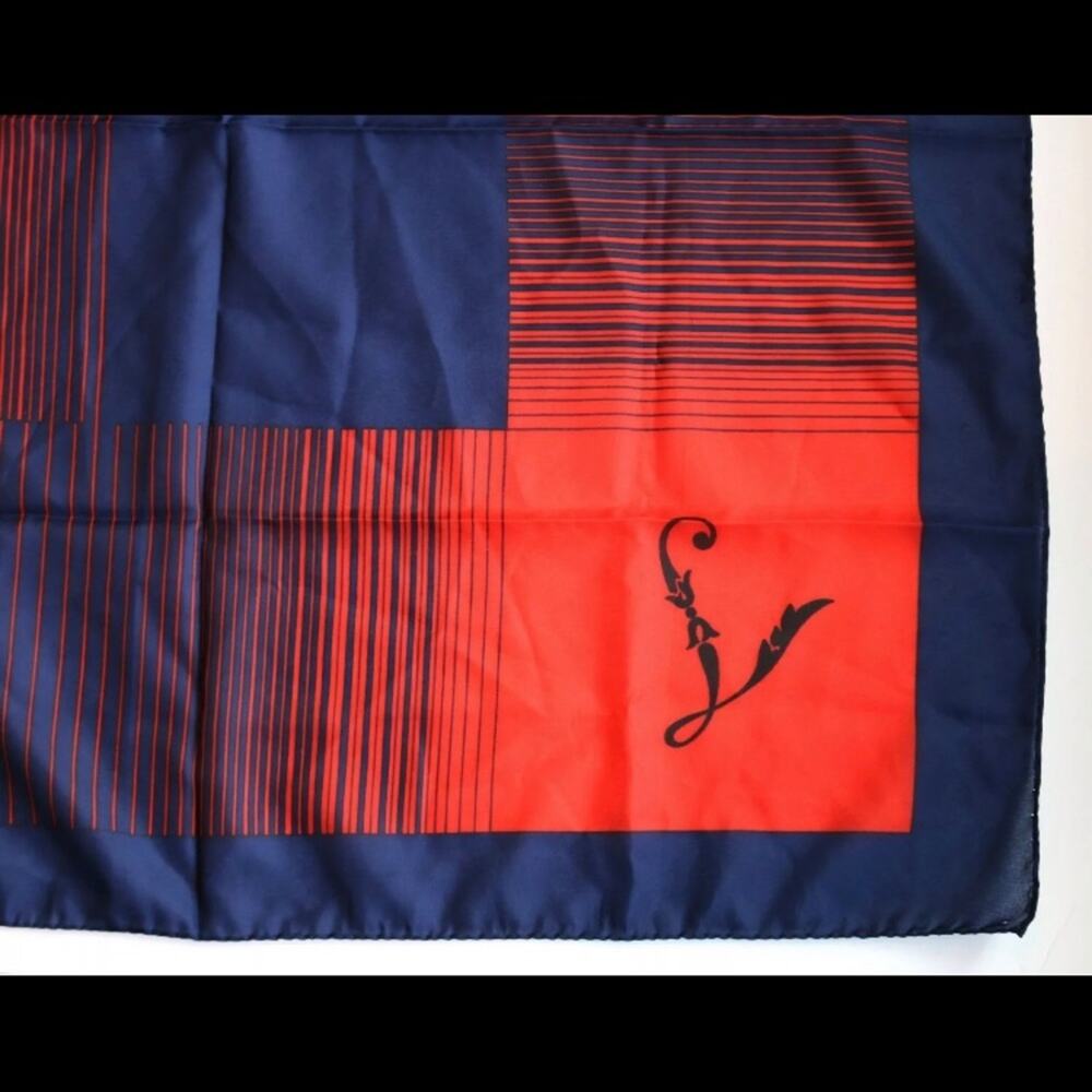 LEONARDI Navy Blue~Red Geometric Print Scarf Made in ITALY